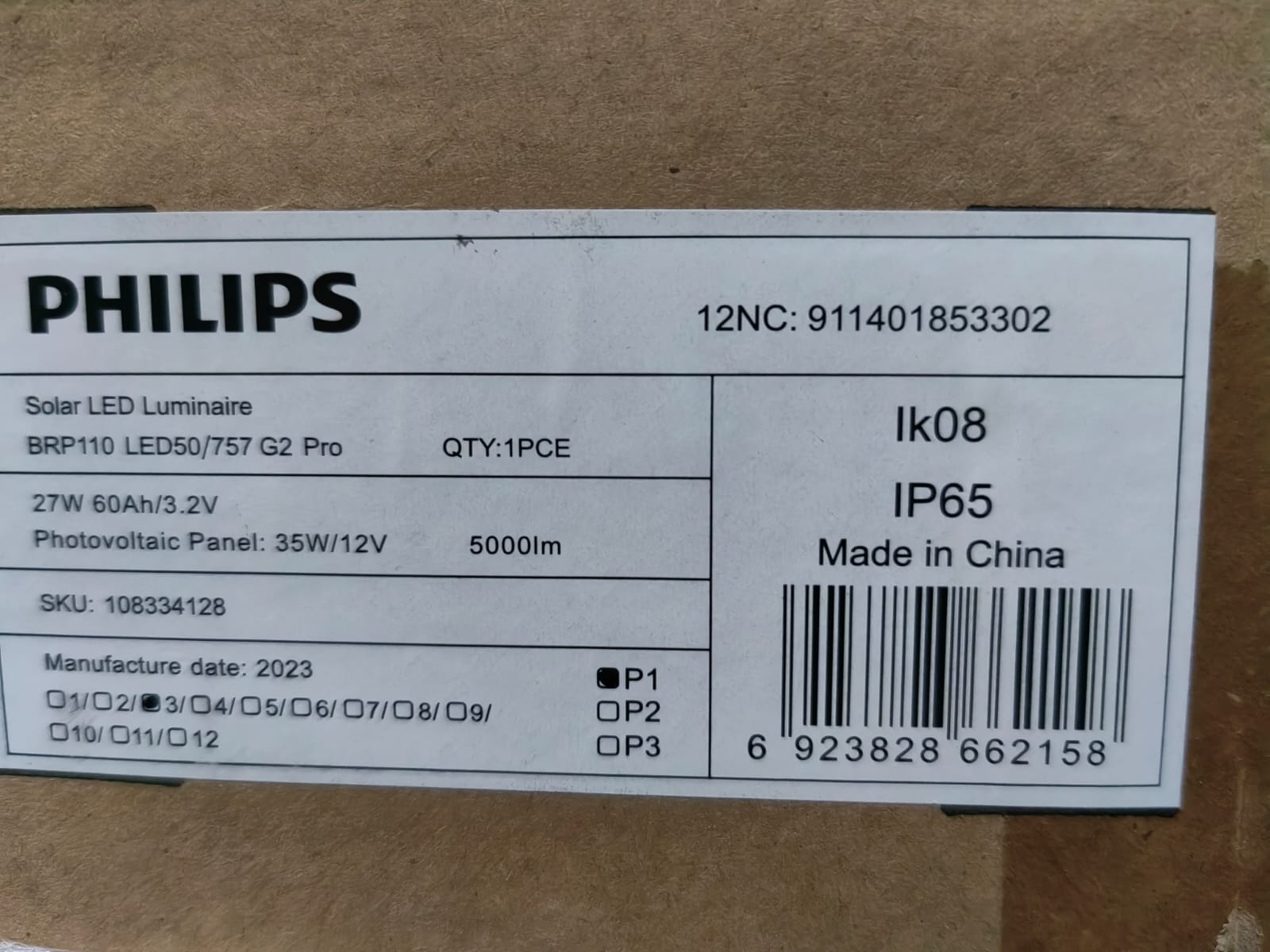 LUMINARIA SOLAR PHILIPS MODELO BRP110 LED50757 G2-Pro